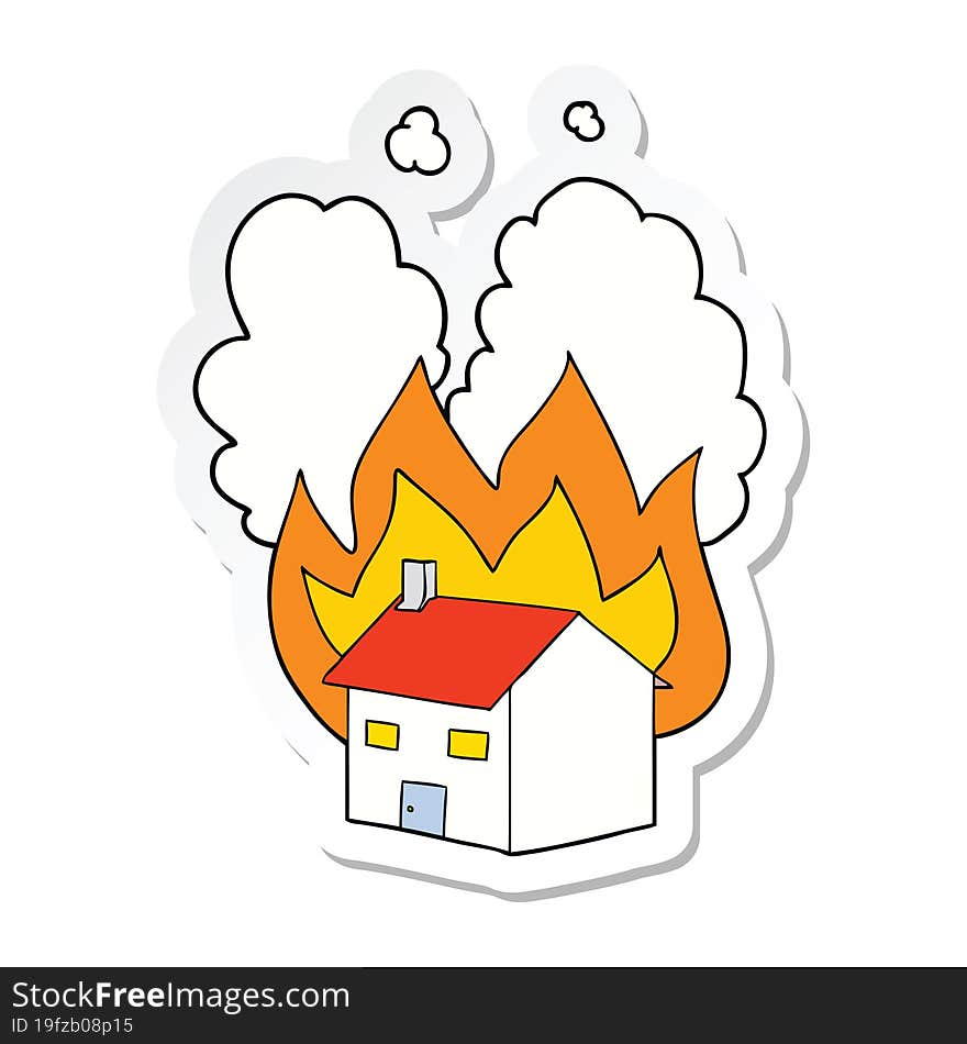 Sticker Of A Cartoon Burning House