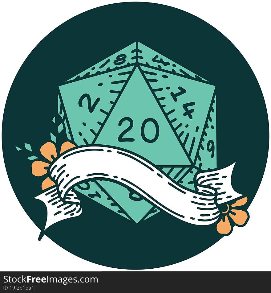 natural twenty D20 dice roll icon