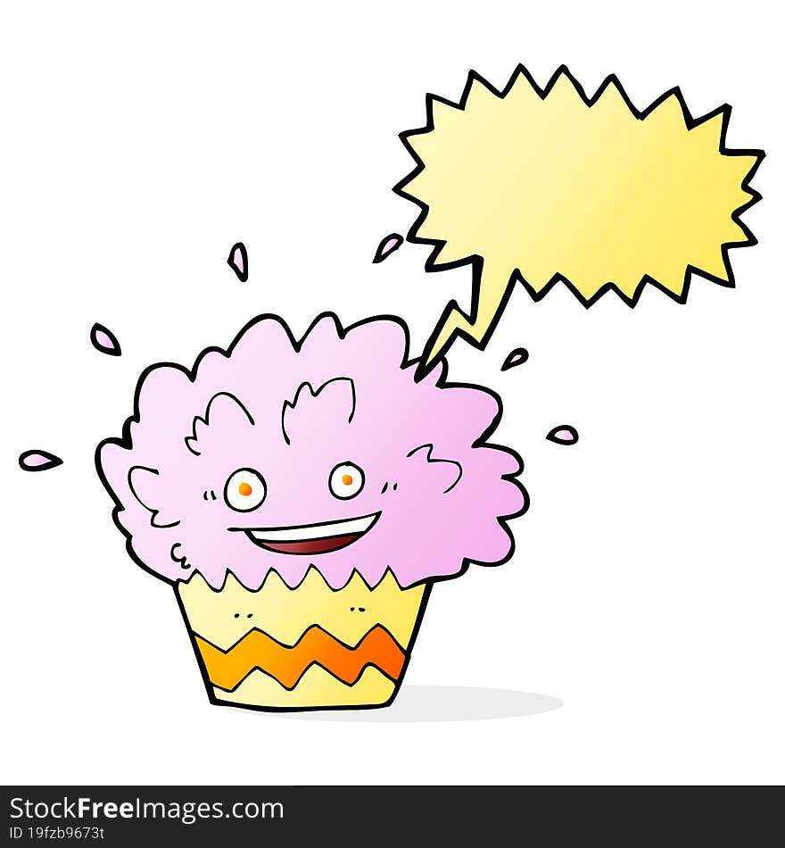 cartoon exploding cupcake with speech bubble