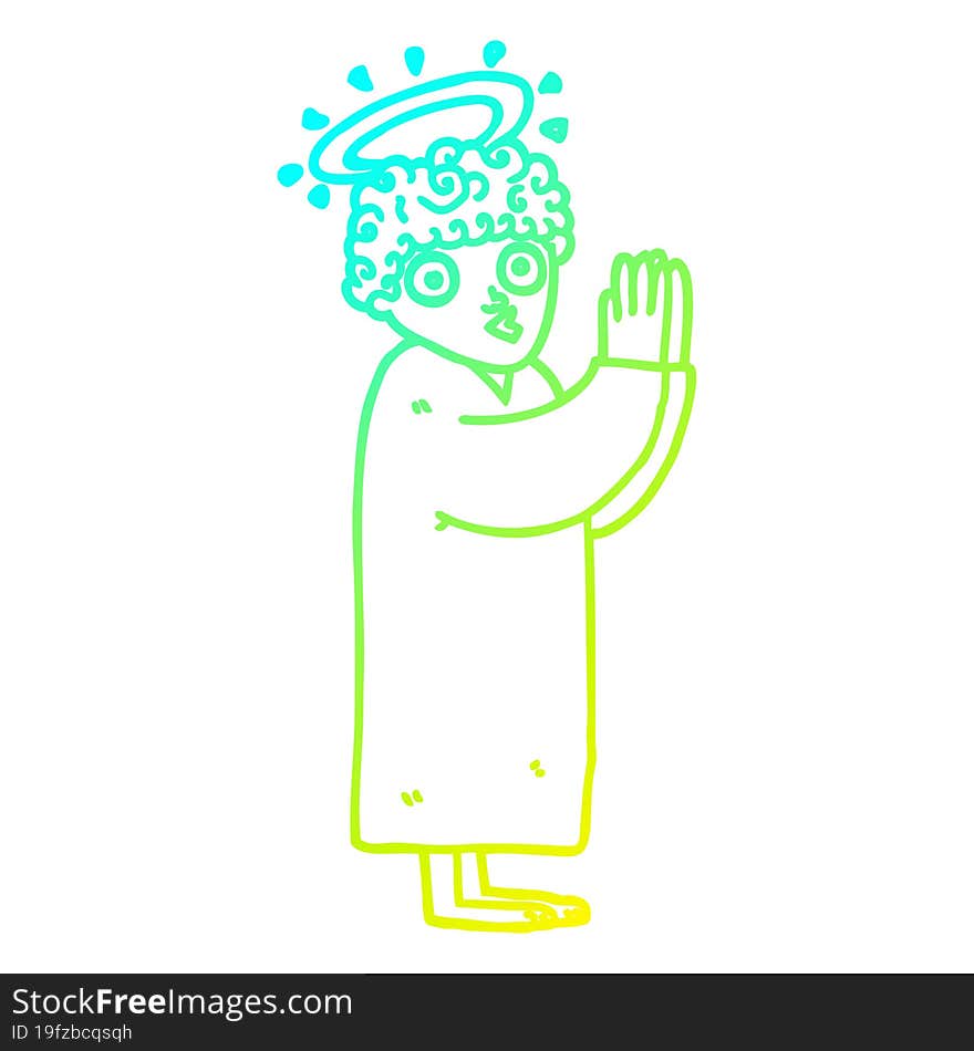 cold gradient line drawing of a cartoon angel praying