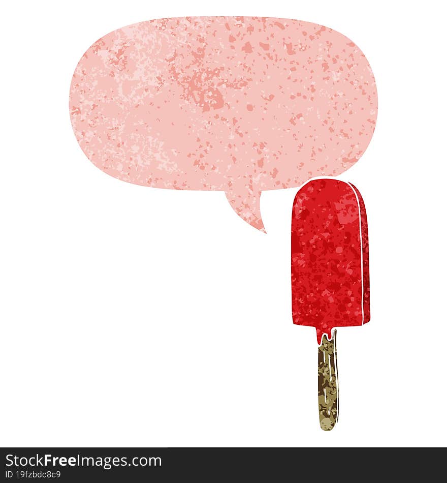 Cartoon Lollipop And Speech Bubble In Retro Textured Style