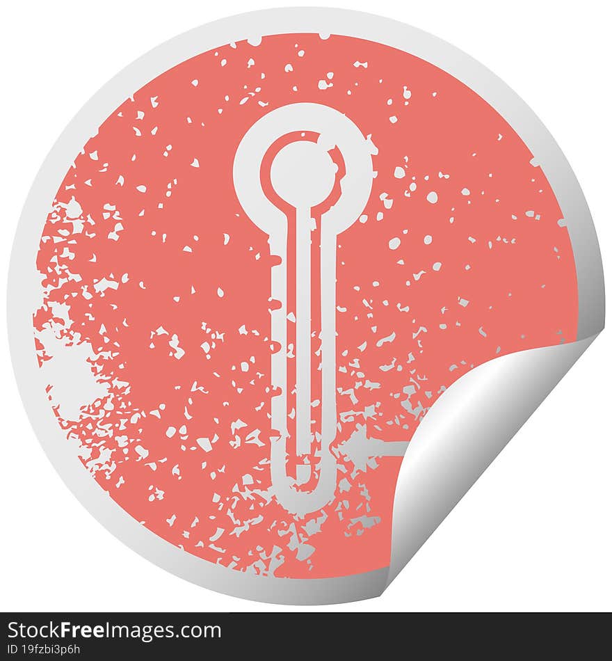 distressed circular peeling sticker symbol of a cold thermometer