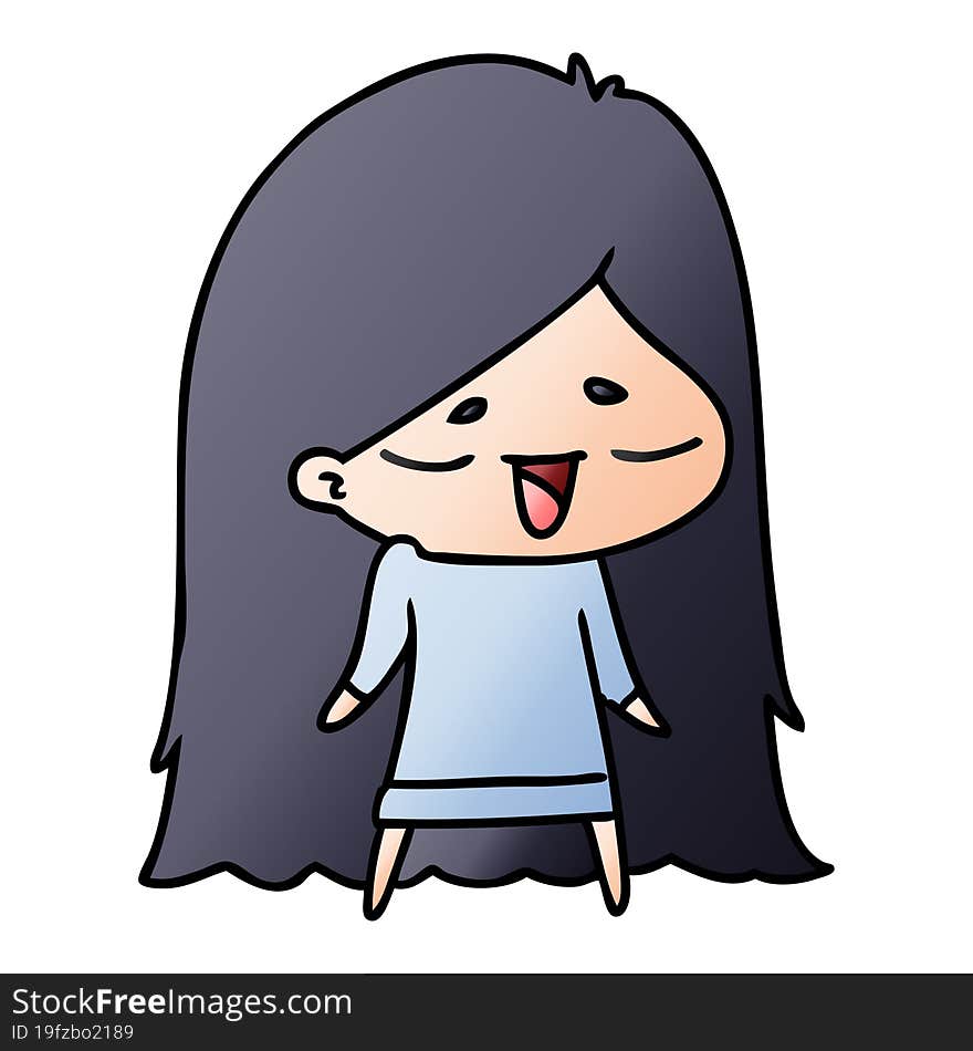 freehand drawn gradient cartoon of cute kawaii long haired girl