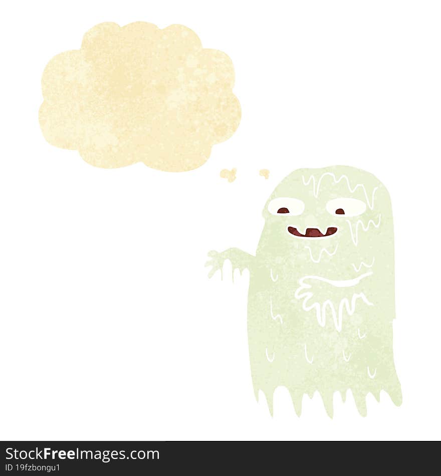 cartoon gross slime ghost with thought bubble