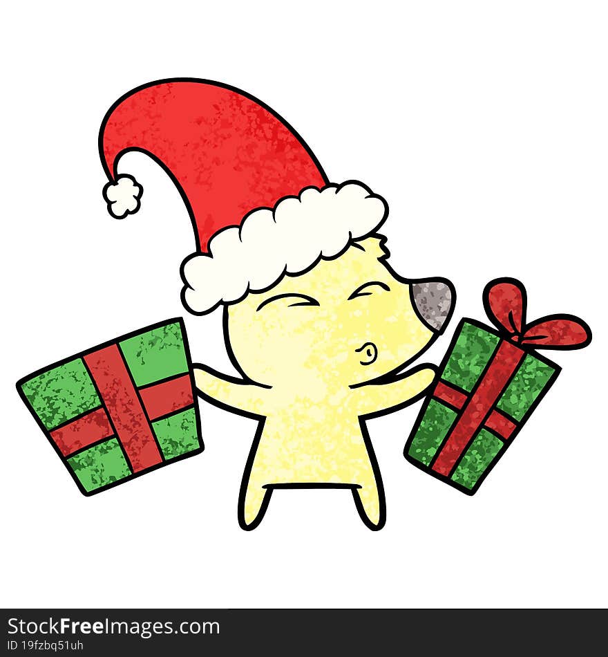 cartoon whistling bear with xmas gifts. cartoon whistling bear with xmas gifts