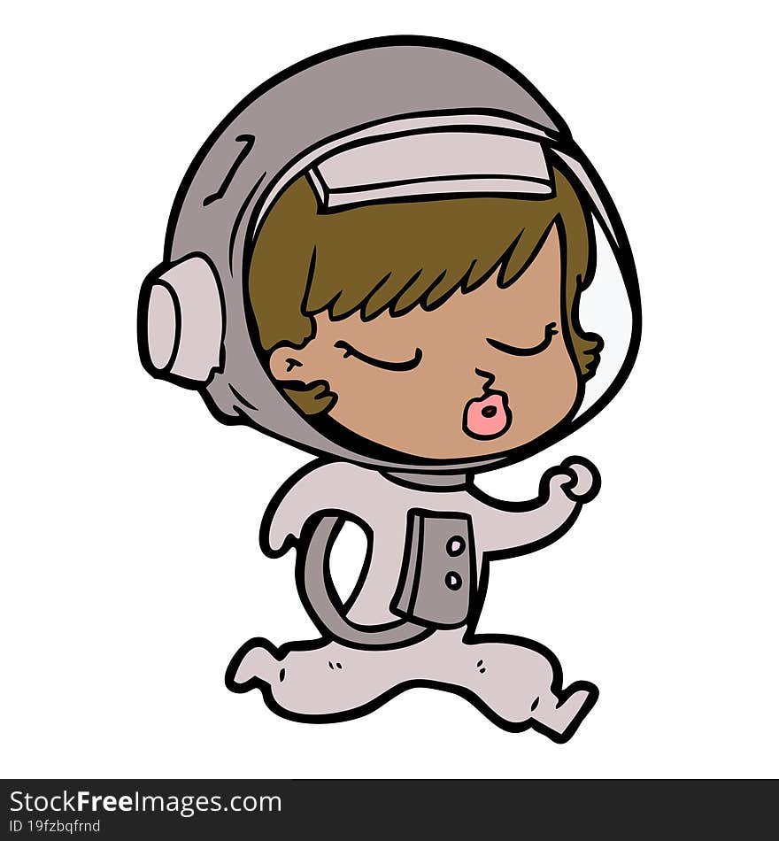 cartoon pretty astronaut girl running. cartoon pretty astronaut girl running