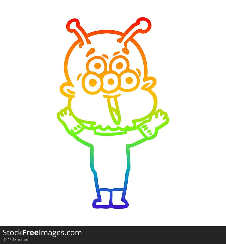 rainbow gradient line drawing of a happy cartoon alien