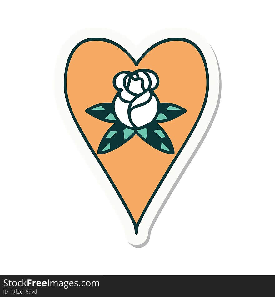 sticker of tattoo in traditional style of a heart and flowers. sticker of tattoo in traditional style of a heart and flowers