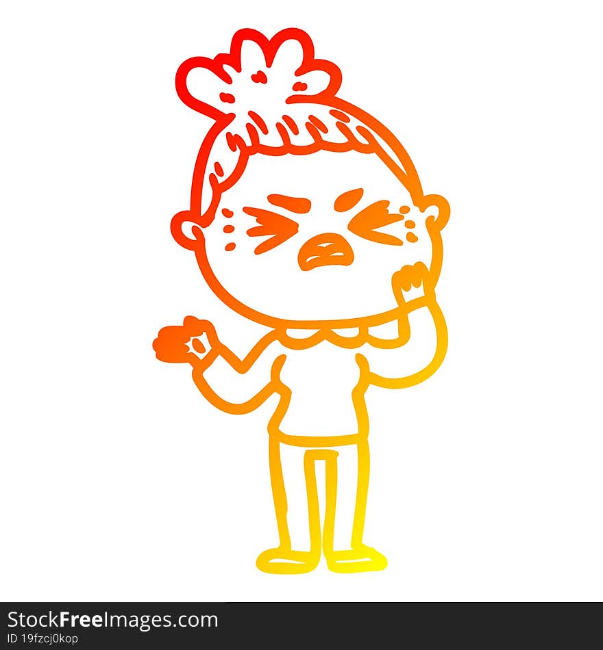 warm gradient line drawing of a cartoon angry woman