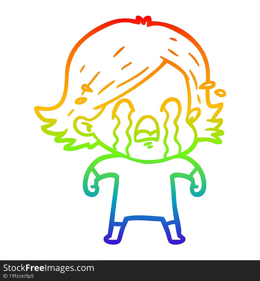 rainbow gradient line drawing of a cartoon woman crying