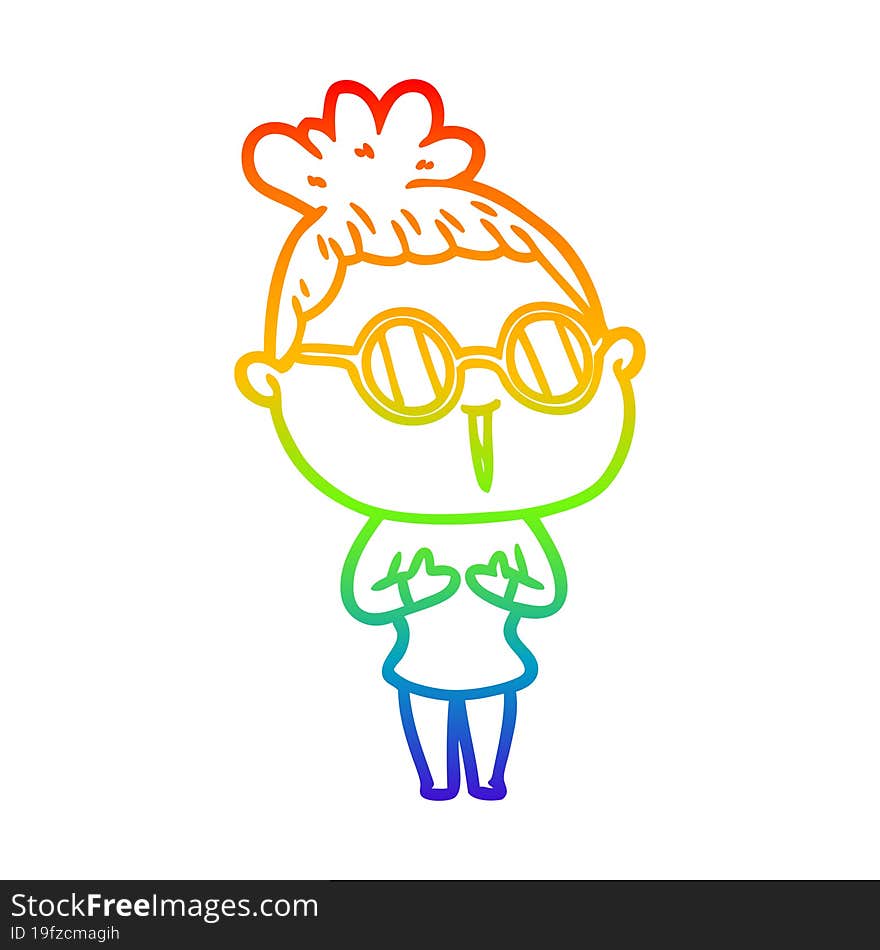 rainbow gradient line drawing cartoon woman wearing spectacles