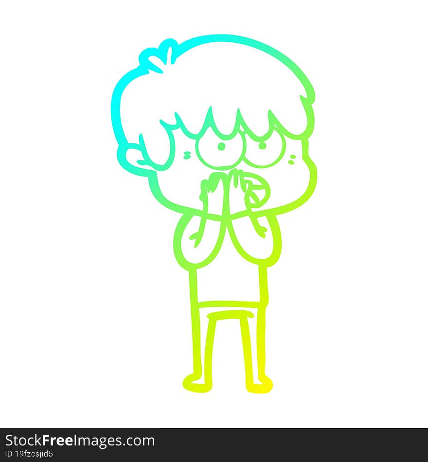 cold gradient line drawing worried cartoon boy