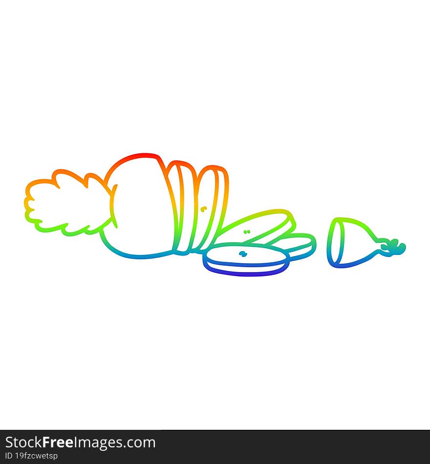 rainbow gradient line drawing of a cartoon carrot chopped