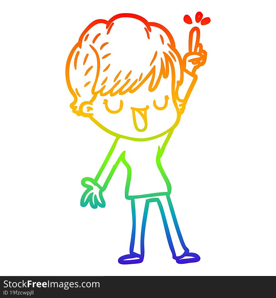 rainbow gradient line drawing of a cartoon happy woman