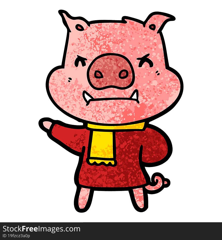 angry cartoon pig in winter clothes. angry cartoon pig in winter clothes