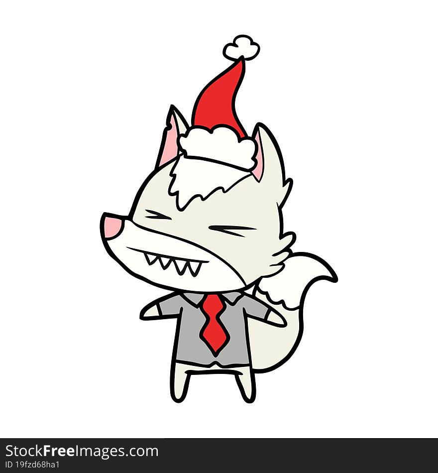 Angry Wolf Boss Line Drawing Of A Wearing Santa Hat