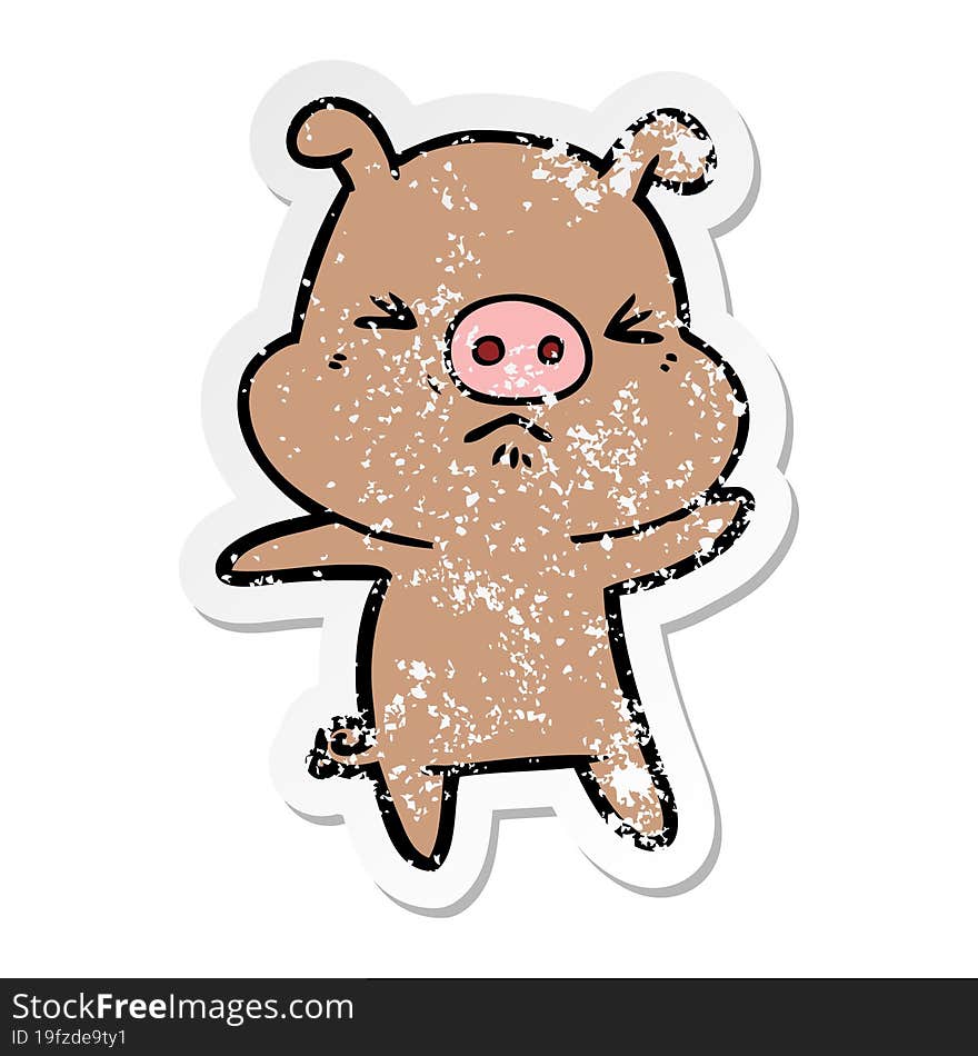 distressed sticker of a cartoon angry pig