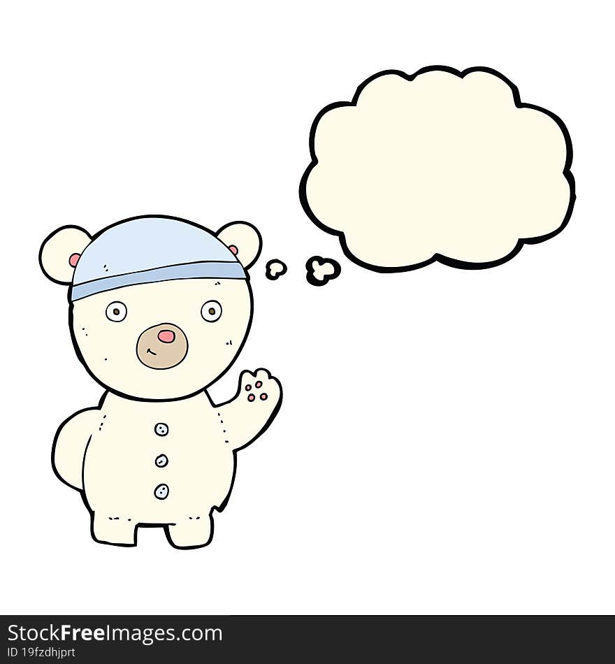 cartoon polar bear cub with thought bubble