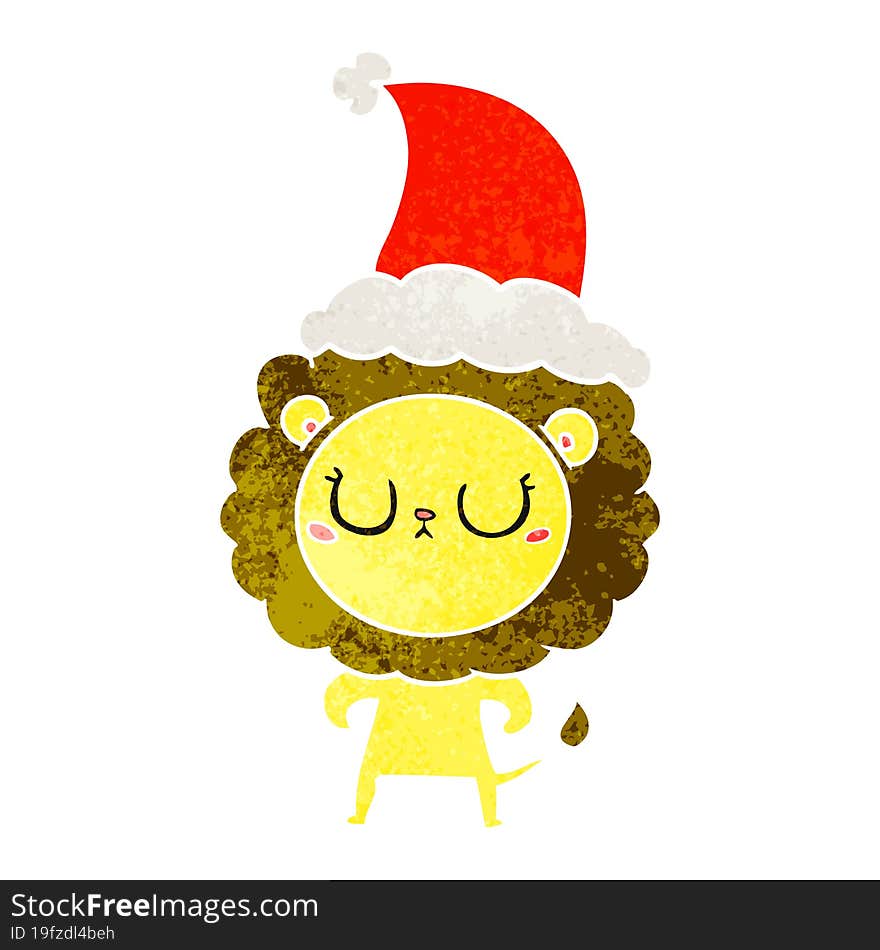 retro cartoon of a lion wearing santa hat