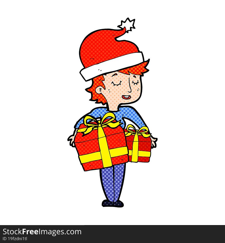 cartoon woman with gifts