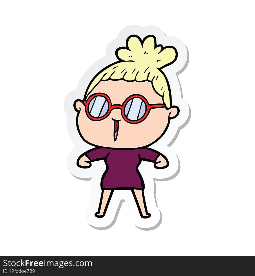 sticker of a cartoon woman wearing spectacles