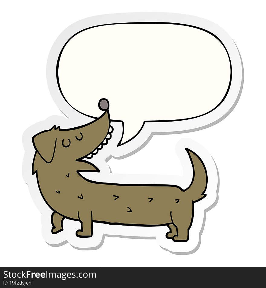 cartoon dog with speech bubble sticker. cartoon dog with speech bubble sticker