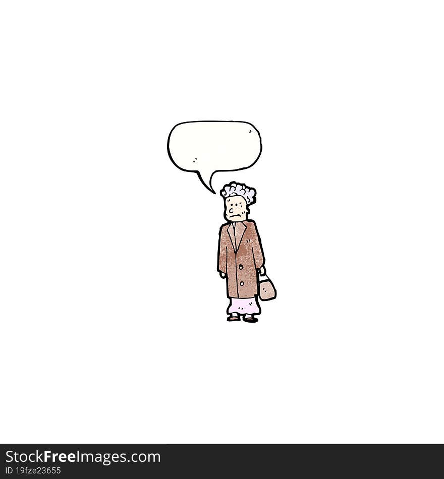 cartoon old woman with speech bubble