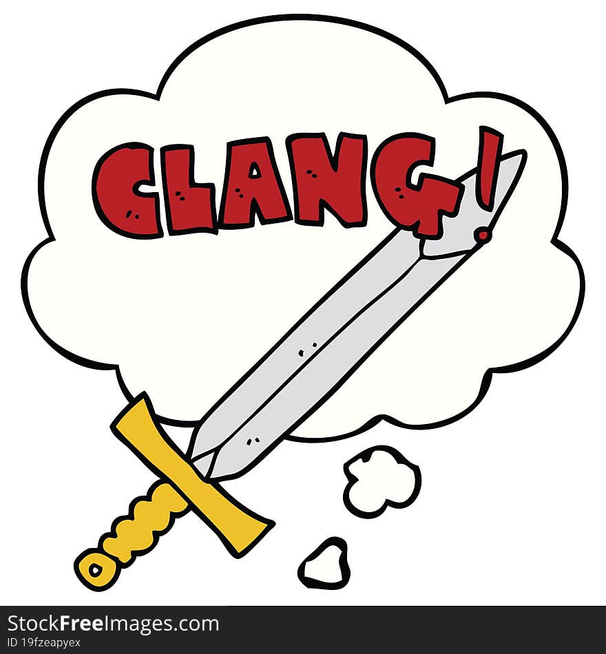 cartoon clanging sword and thought bubble