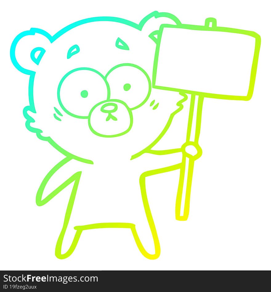 Cold Gradient Line Drawing Nervous Polar Bear Cartoon With Protest Sign