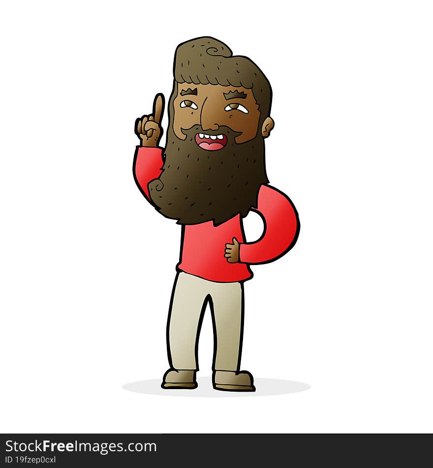 cartoon happy bearded man with idea