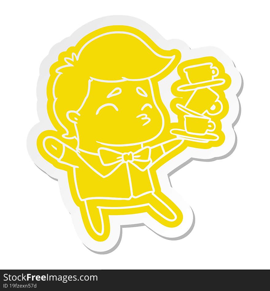 cartoon sticker of a kawaii cute waiter