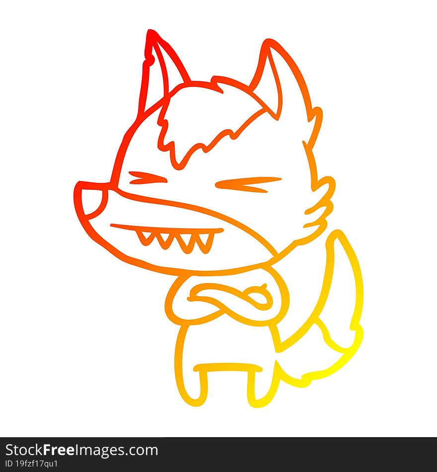 warm gradient line drawing angry wolf cartoon