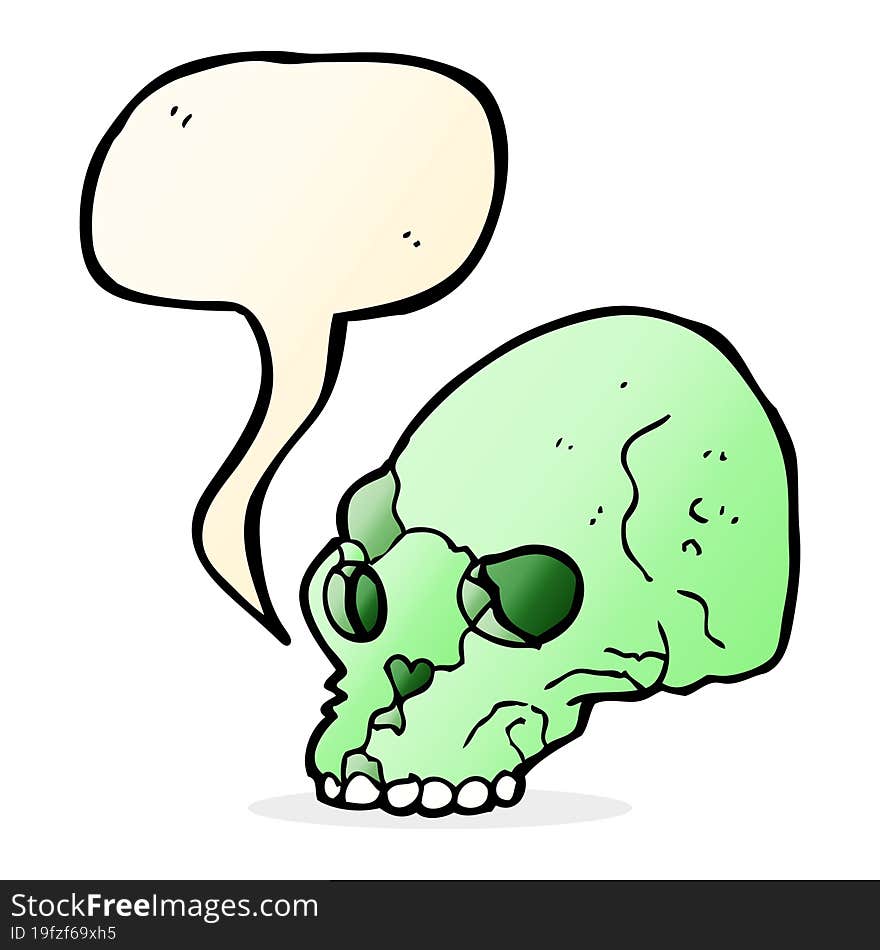 cartoon spooky skull with speech bubble