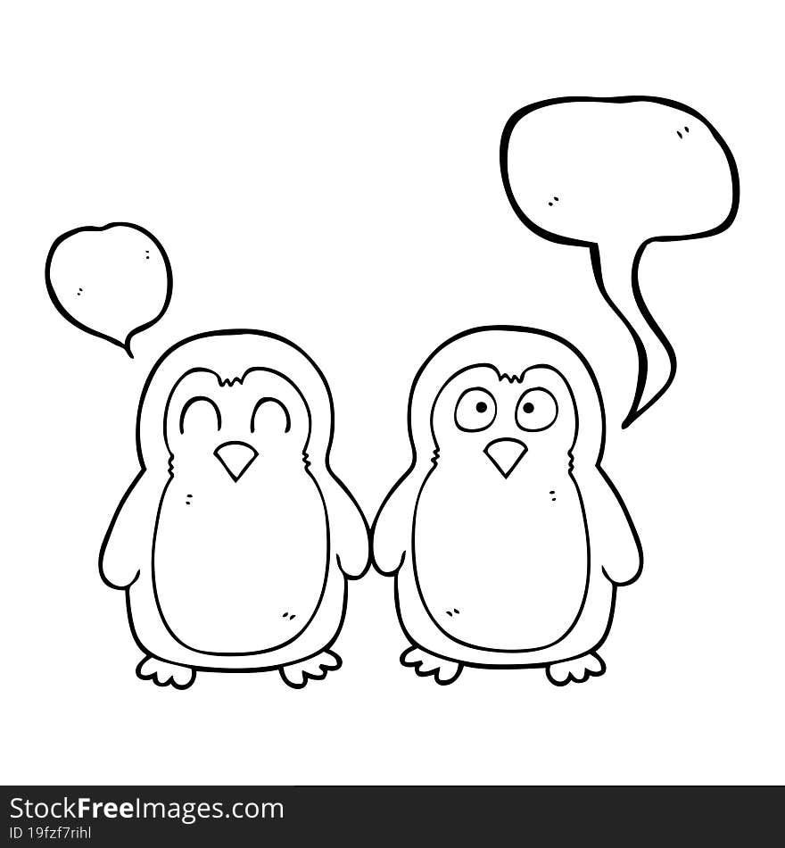 freehand drawn speech bubble cartoon birds holding hands