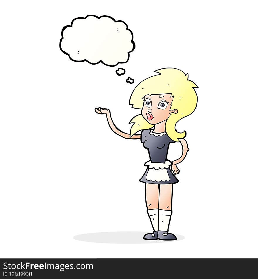 cartoon pretty waitress with thought bubble