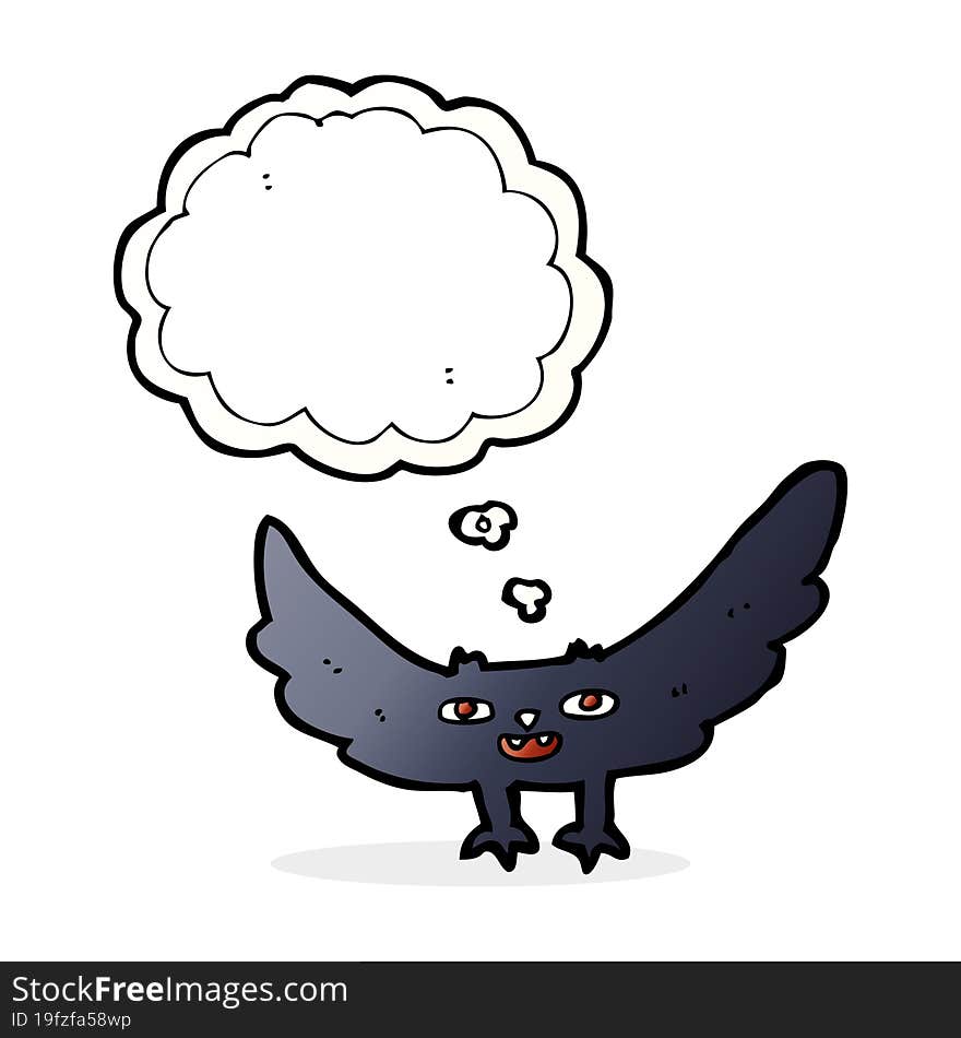 cartoon spooky vampire bat with thought bubble