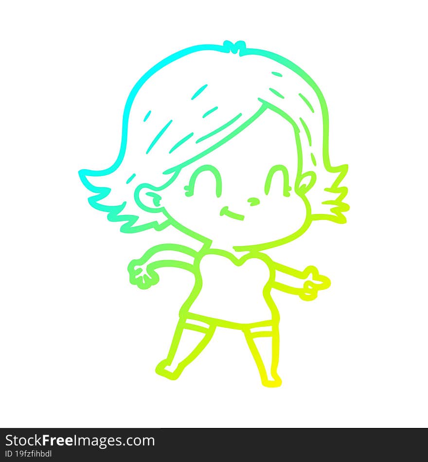 cold gradient line drawing cartoon friendly girl