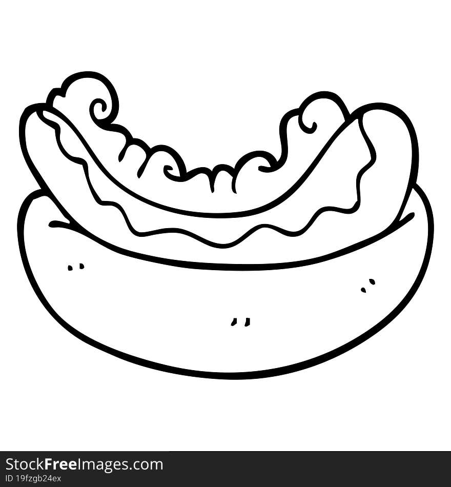 line drawing cartoon hotdog in a bun