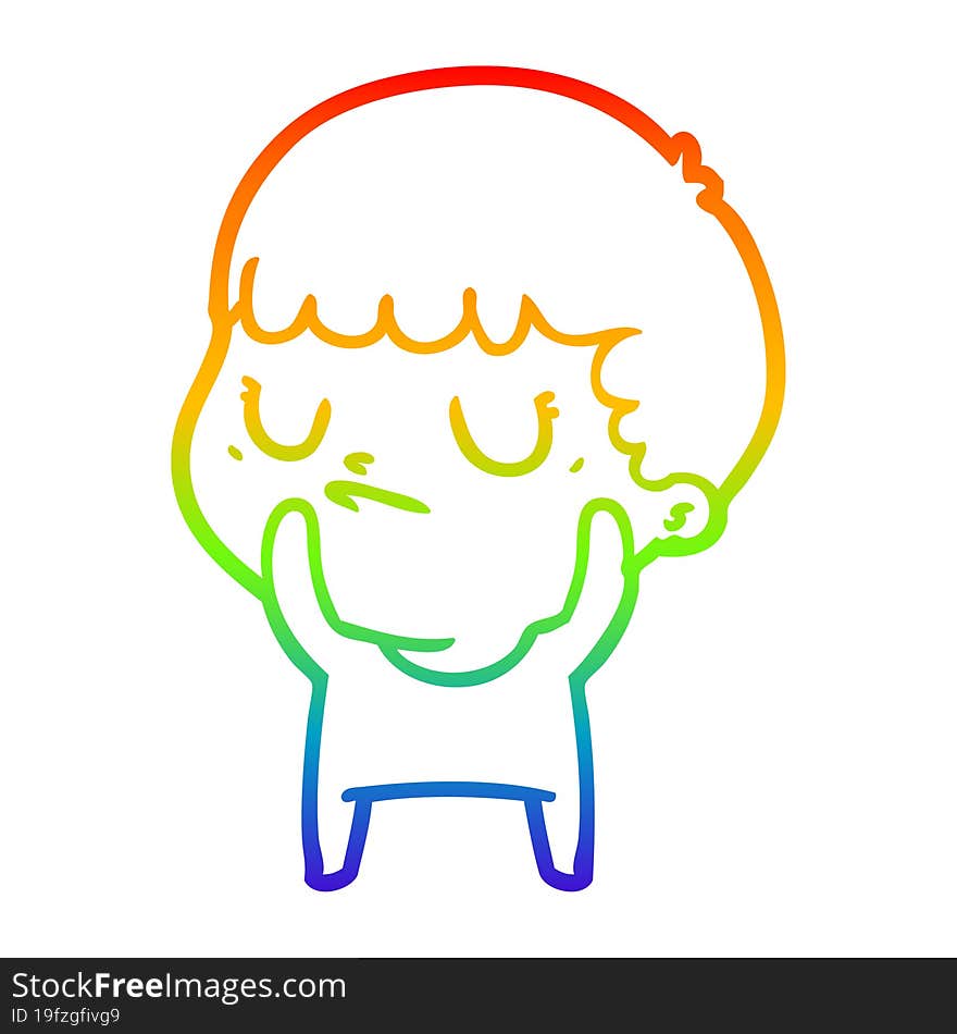 Rainbow Gradient Line Drawing Cartoon Grumpy Boy