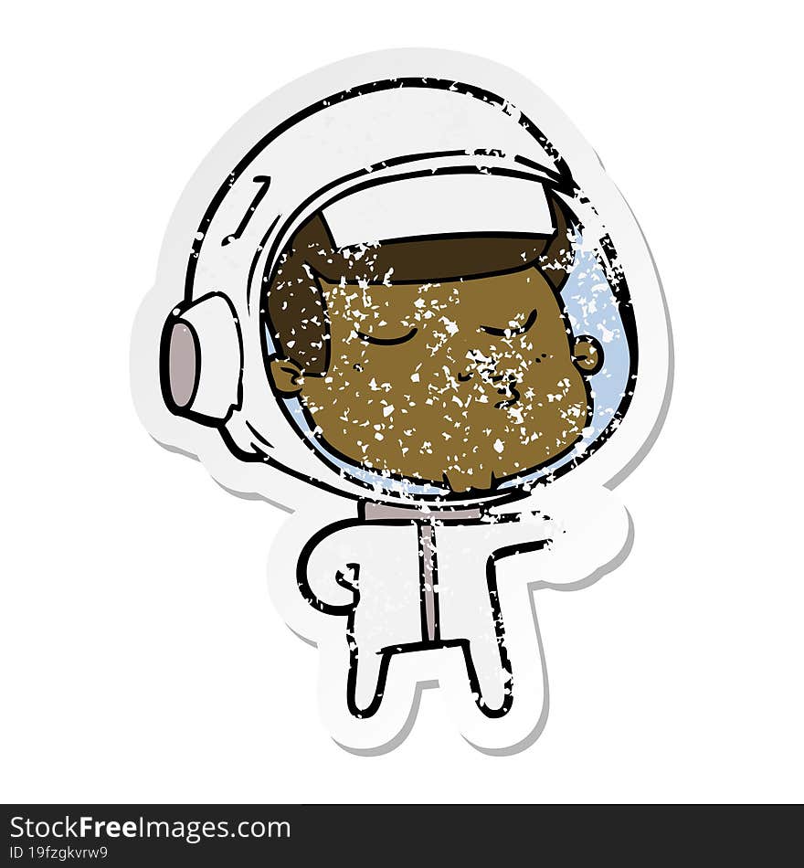 distressed sticker of a cartoon confident astronaut