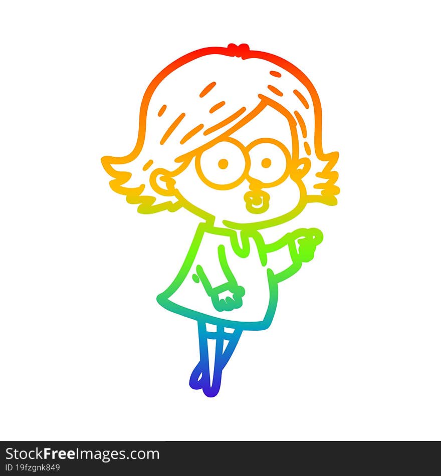 rainbow gradient line drawing of a cartoon girl pouting