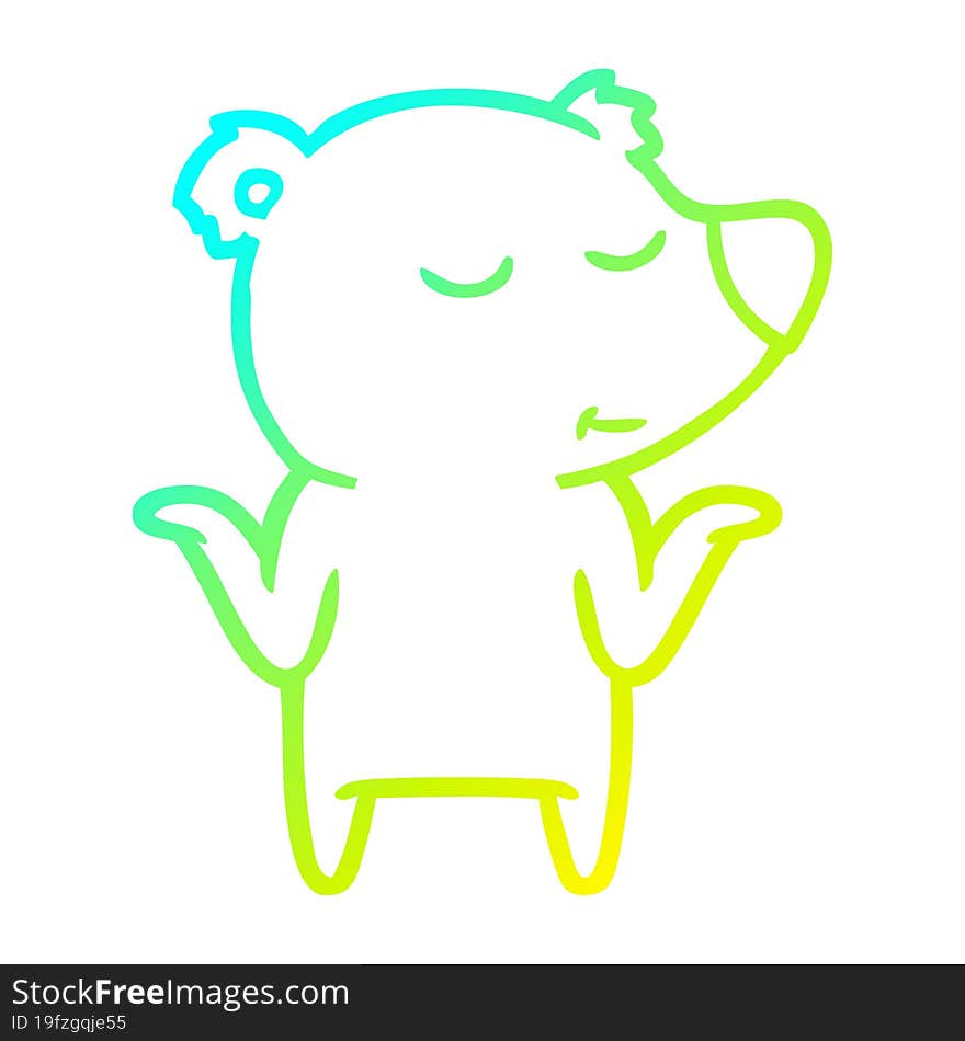 cold gradient line drawing happy cartoon bear shrugging shoulders