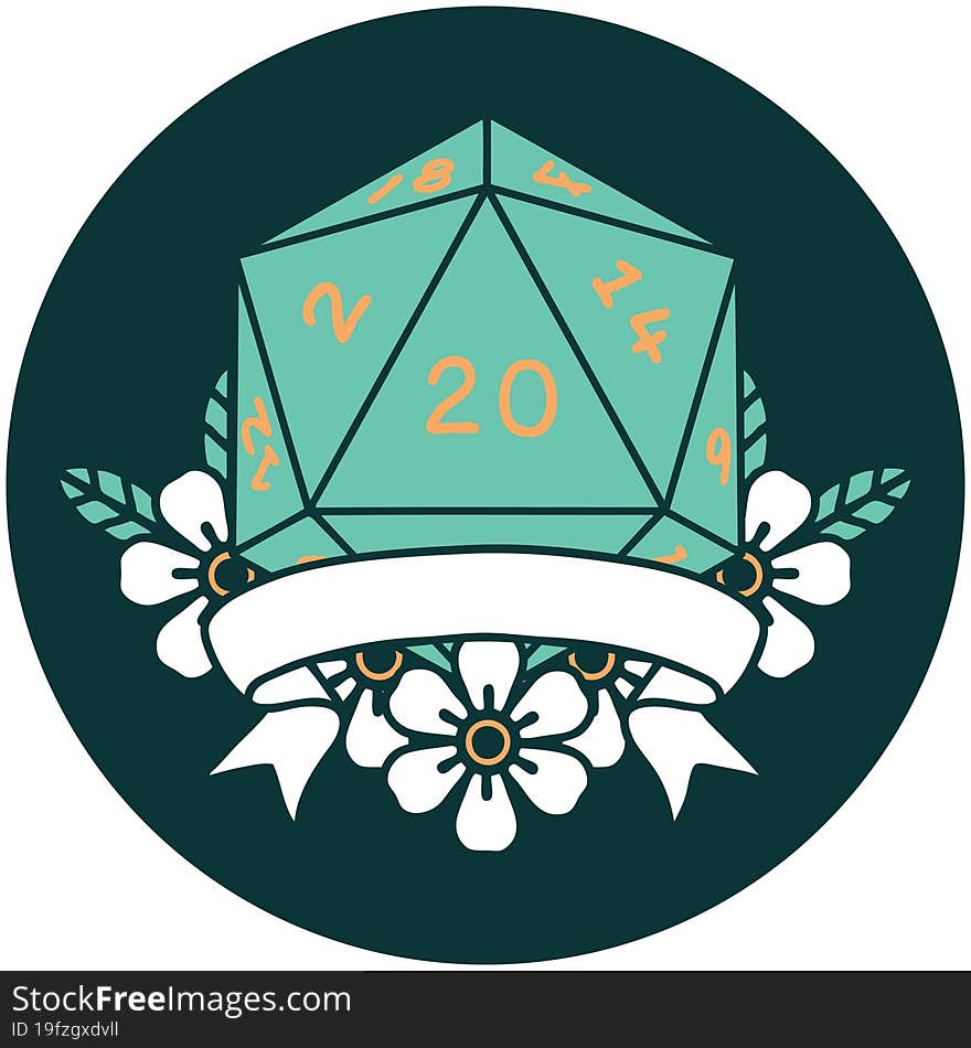 natural 20 critical hit D20 dice roll icon