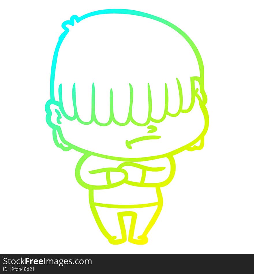 cold gradient line drawing cartoon boy with untidy hair