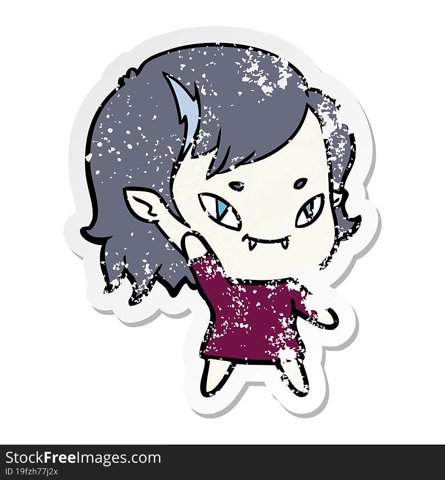 Distressed Sticker Of A Cartoon Friendly Vampire Girl