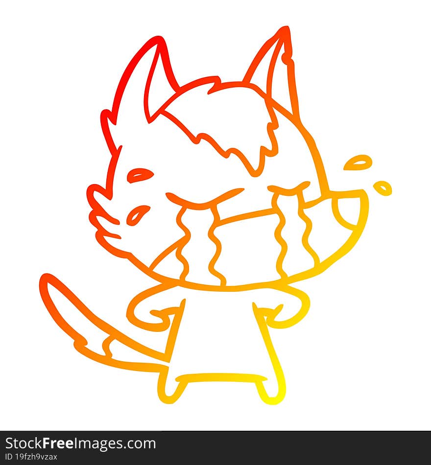 Warm Gradient Line Drawing Cartoon Crying Wolf