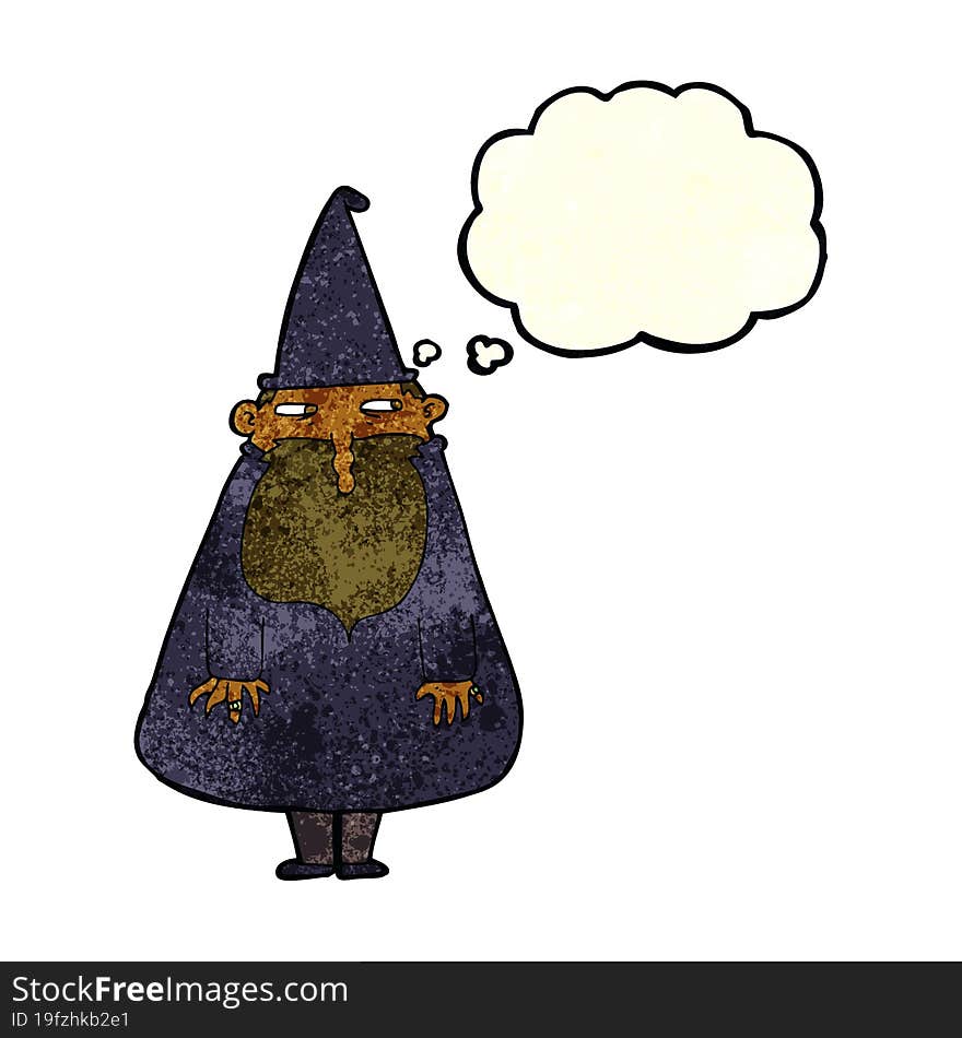 cartoon wizard with thought bubble