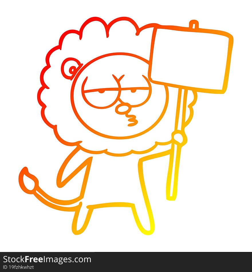 Warm Gradient Line Drawing Cartoon Bored Lion