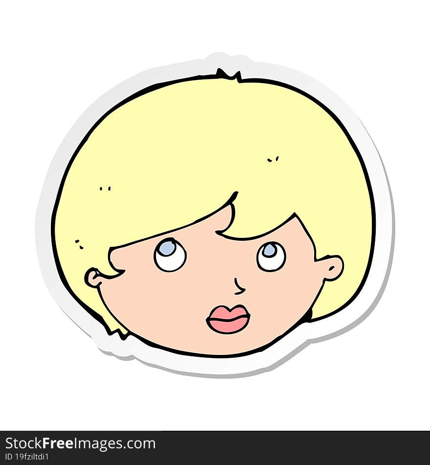 Sticker Of A Cartoon Female Face Looking Upwards