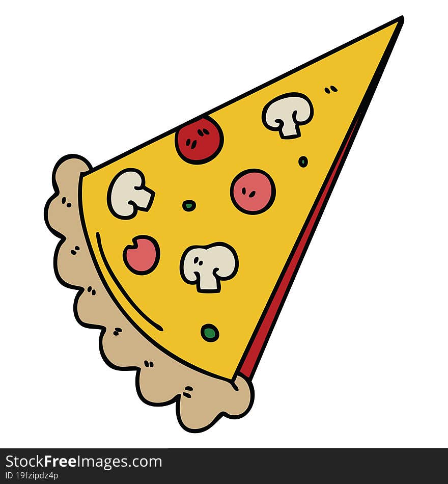 quirky hand drawn cartoon slice of pizza